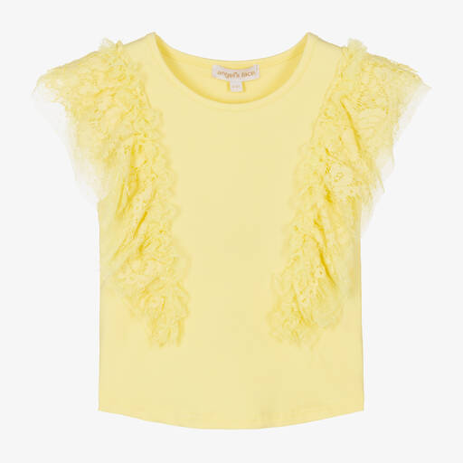 Angel's Face-Girls Yellow Lace & Tulle Sleeve T-Shirt | Childrensalon Outlet