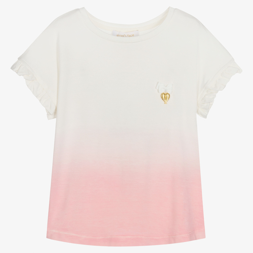 Angel's Face-Ivory & Pink Dip-Dye T-Shirt  | Childrensalon Outlet