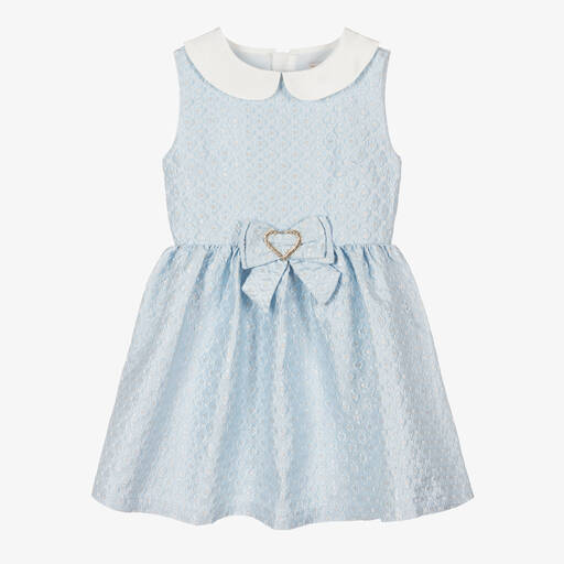 Angel's Face-Голубое платье из парчи с цветочным узором  | Childrensalon Outlet