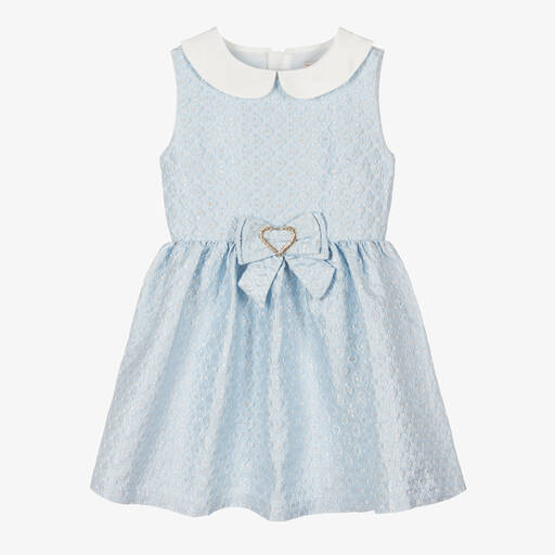 Angel's Face-Голубое платье из парчи с цветочным узором | Childrensalon Outlet