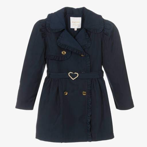 Angel's Face-Teen Girls Navy Blue Ruffle Trench Coat | Childrensalon Outlet