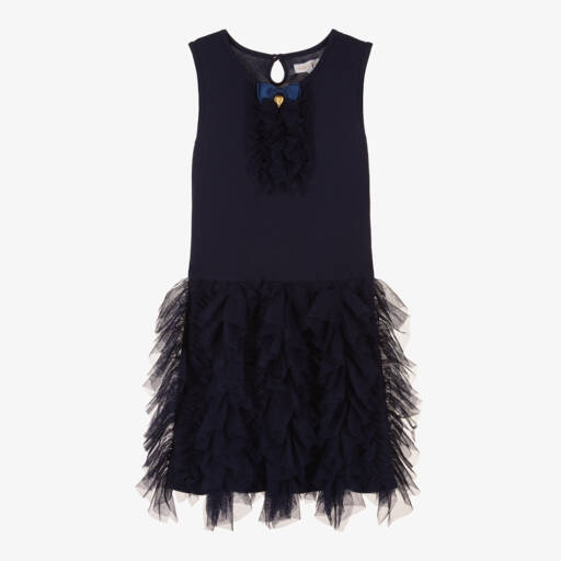 Angel's Face-Синее хлопковое платье с рюшами из тюля | Childrensalon Outlet