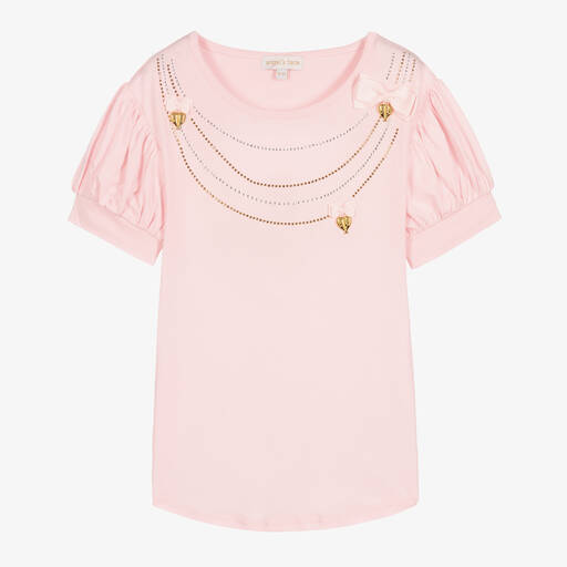 Angel's Face-Teen Girls Pink Diamanté Charms T-Shirt | Childrensalon Outlet