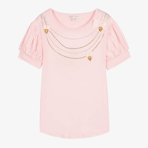 Angel's Face-Rosa Strass-T-Shirt mit Anhängern | Childrensalon Outlet