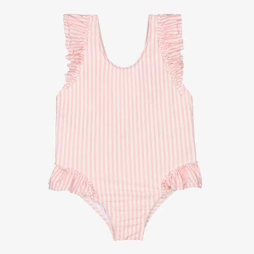 Angel's Face-Teen Girls Pink & White Stripe Ruffle Swimsuit (UPF50+) | Childrensalon Outlet