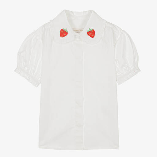 Angel's Face-Teen Girls White Cotton Strawberry Blouse | Childrensalon Outlet