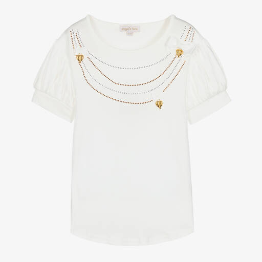 Angel's Face-Teen Girls White Diamanté Charms T-Shirt | Childrensalon Outlet