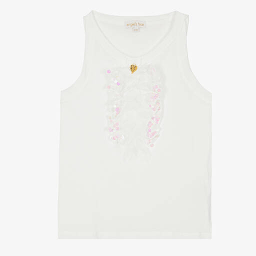 Angel's Face-Teen Girls White Sequin Ruffle Vest Top | Childrensalon Outlet