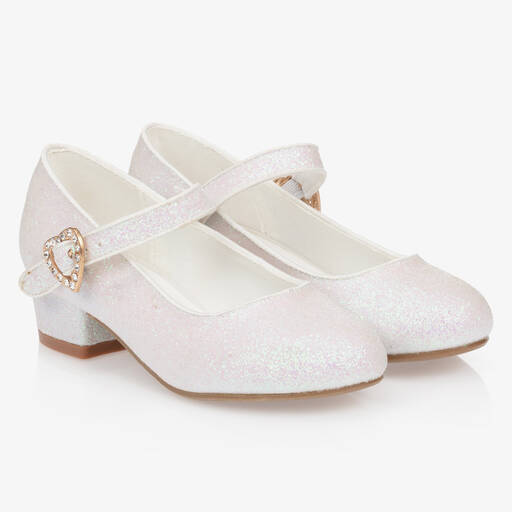 Angel's Face-White Glitter Heeled Shoes | Childrensalon Outlet