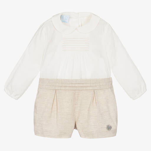 Artesanía Granlei-Baby Boys Beige Cotton Shorts Set | Childrensalon Outlet