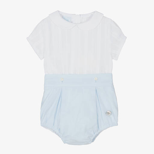 Artesanía Granlei-Baby Boys Blue & White Buster Suit | Childrensalon Outlet