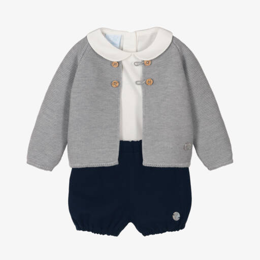 Artesanía Granlei-Baby Boys Grey & Blue Cotton Shorts Set | Childrensalon Outlet