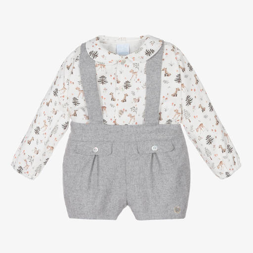 Artesanía Granlei-Baby Boys Grey & White Woodland Short Set | Childrensalon Outlet