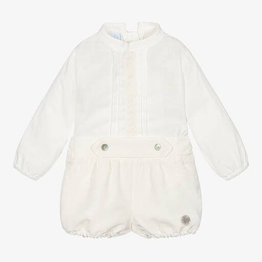 Artesanía Granlei-Baby Boys Ivory Cotton Shorts Set | Childrensalon Outlet