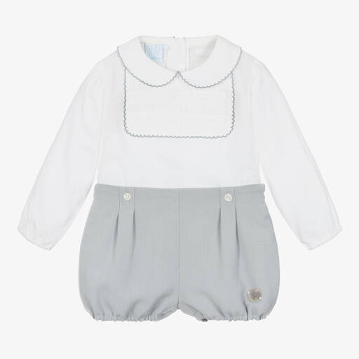 Artesanía Granlei-Baby Boys White & Grey Buster Suit | Childrensalon Outlet
