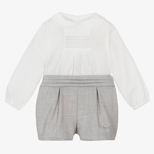 Artesanía Granlei-Baumwoll-Top & Shorts Set Weiß/Grau | Childrensalon Outlet