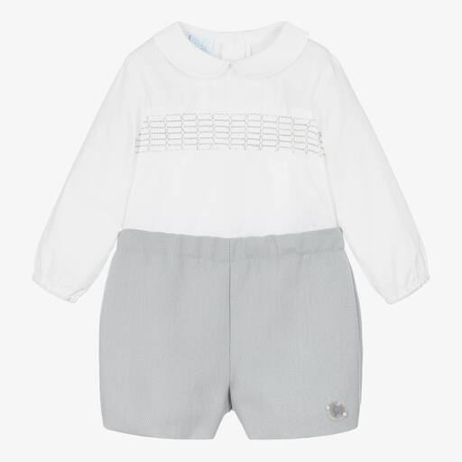 Artesanía Granlei-Baby Boys White & Grey Shorts Set | Childrensalon Outlet
