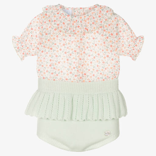 Artesanía Granlei-Baby Girls Green Cotton Shorts Set | Childrensalon Outlet