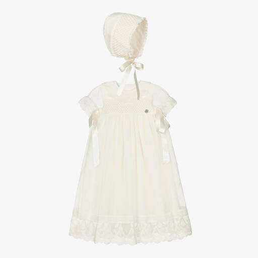 Artesanía Granlei-Baby Girls Ivory Ceremony Gown & Bonnet Set | Childrensalon Outlet