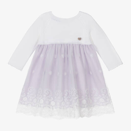 Artesanía Granlei-فستان قطن محبوك وتول لون بنفسجي للمولودات | Childrensalon Outlet