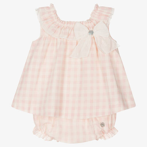 Artesanía Granlei-Baby Girls Pink Gingham Linen Dress  | Childrensalon Outlet