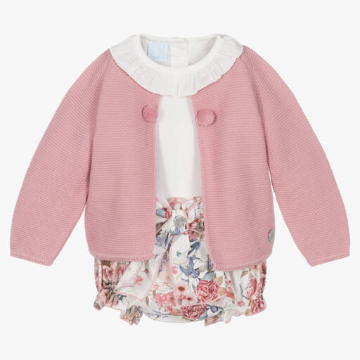 Artesanía Granlei-Baby Girls Pink & Ivory Floral Shorts Set | Childrensalon Outlet