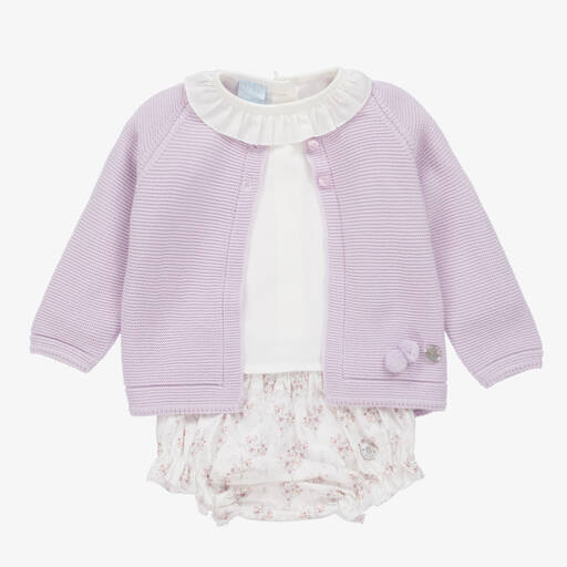 Artesanía Granlei-Baby Girls Purple & White Cotton Shorts Set | Childrensalon Outlet