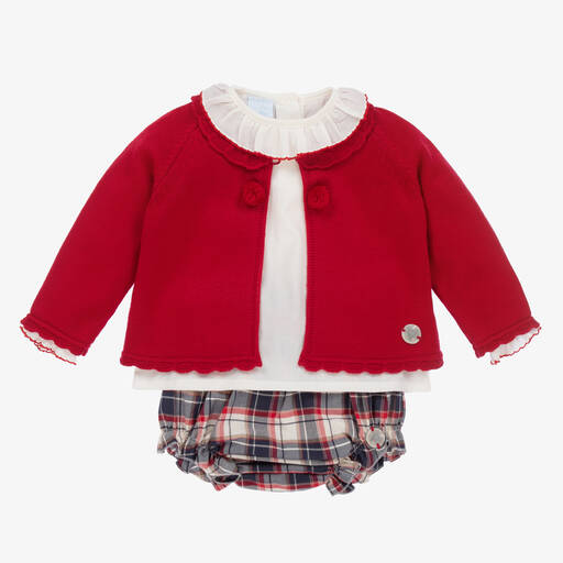 Artesanía Granlei-Комплект с красным топом и синими шортами в клетку | Childrensalon Outlet