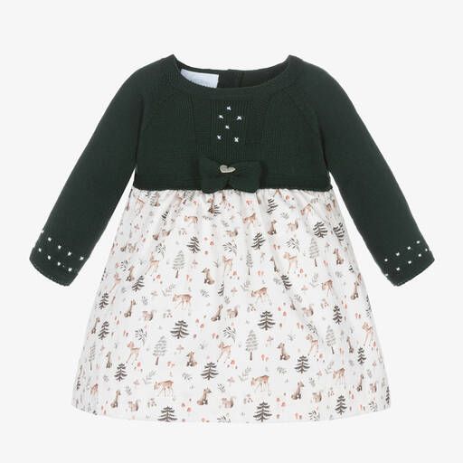 Artesanía Granlei-Baby Girls White & Green Woodland Dress  | Childrensalon Outlet