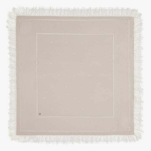 Artesanía Granlei-Бежевое трикотажное одеяло с кружевом (109см) | Childrensalon Outlet