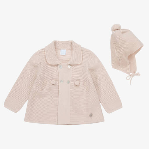 Artesanía Granlei-Beige Knitted Baby Coat & Hat Set | Childrensalon Outlet