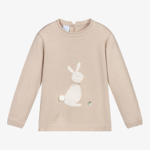 Artesanía Granlei-Beige Knitted Bunny Sweater | Childrensalon Outlet