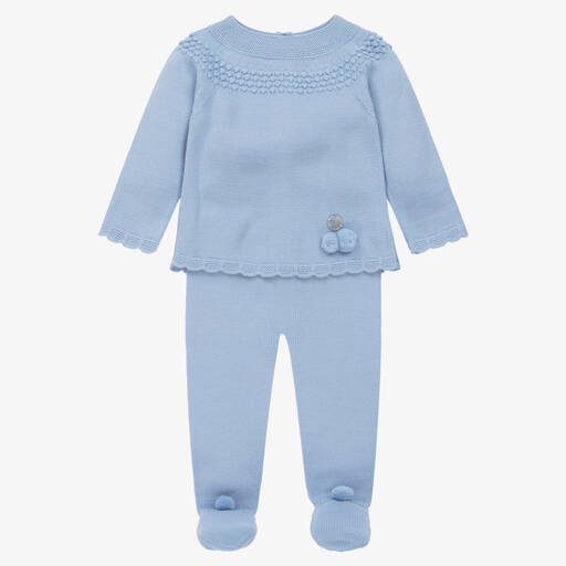 Artesanía Granlei-Blue Knitted 2 Piece Babygrow | Childrensalon Outlet