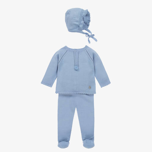 Artesanía Granlei-Blue Knitted Babysuit & Hat Set | Childrensalon Outlet