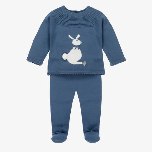 Artesanía Granlei-Blue Knitted Bunny 2 Piece Babygrow | Childrensalon Outlet