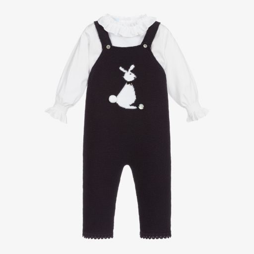 Artesanía Granlei-طقم دانغريز أكريليك محبوك لون كحلي وعاجي للبنات | Childrensalon Outlet