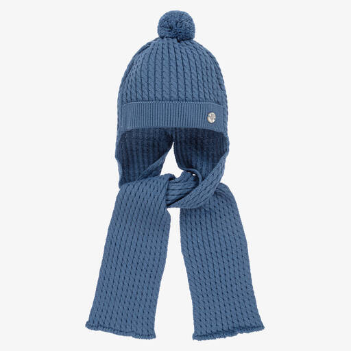 Artesanía Granlei-Blue Knitted Hat & Attached Scarf | Childrensalon Outlet