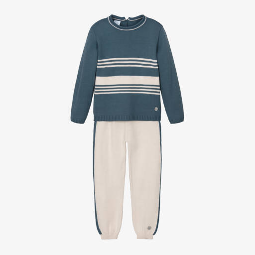 ارتيزانيا  غرانلي-طقم بنطلون أكريليك محبوك لون بيج وأزرق للأولاد | Childrensalon Outlet
