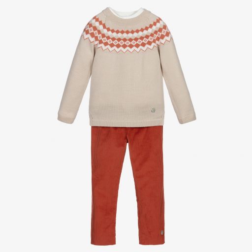 Artesanía Granlei-Boys Beige & Brown Trouser Set | Childrensalon Outlet