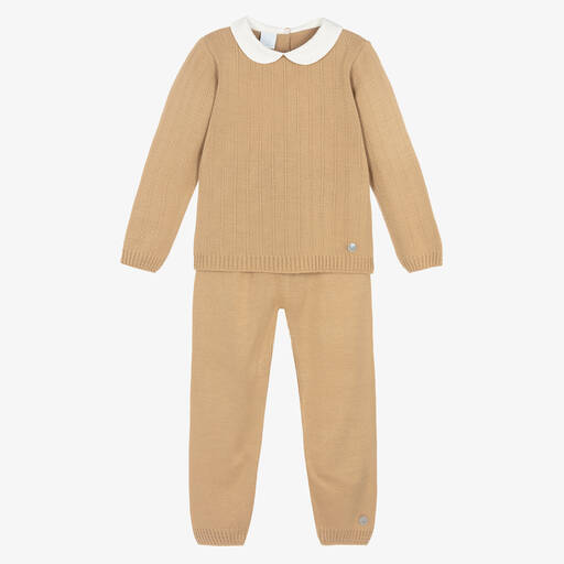 Artesanía Granlei-Boys Beige Knitted Trouser Set | Childrensalon Outlet