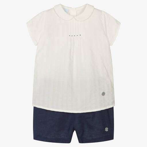 Artesanía Granlei-Boys Blue Cotton Shorts Set | Childrensalon Outlet