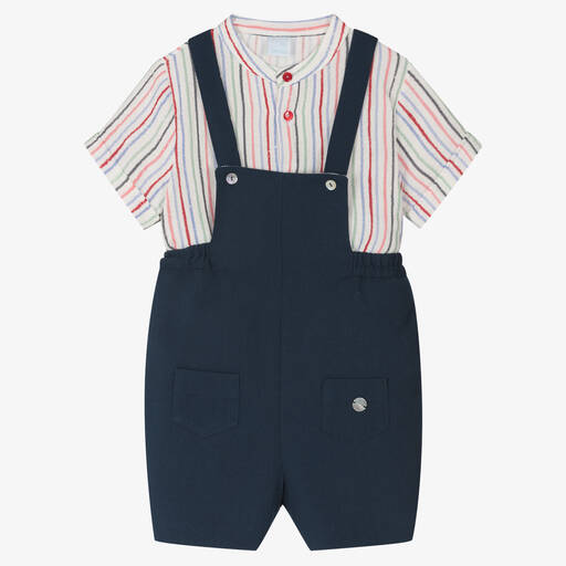 Artesanía Granlei-Boys Blue Dungaree Shorts Set | Childrensalon Outlet