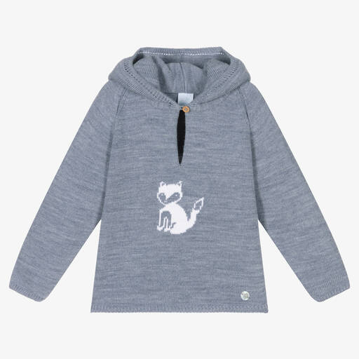 Artesanía Granlei-Boys Blue Knitted Hoodie  | Childrensalon Outlet