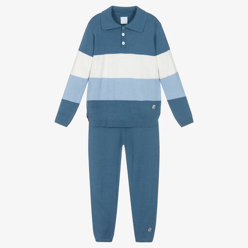Artesanía Granlei-Boys Blue Knitted Trousers Set | Childrensalon Outlet