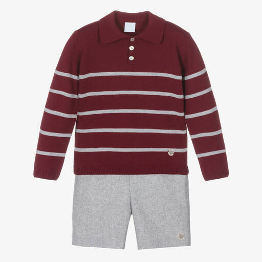 Artesanía Granlei-Boys Burgundy Red & Grey Shorts Set | Childrensalon Outlet