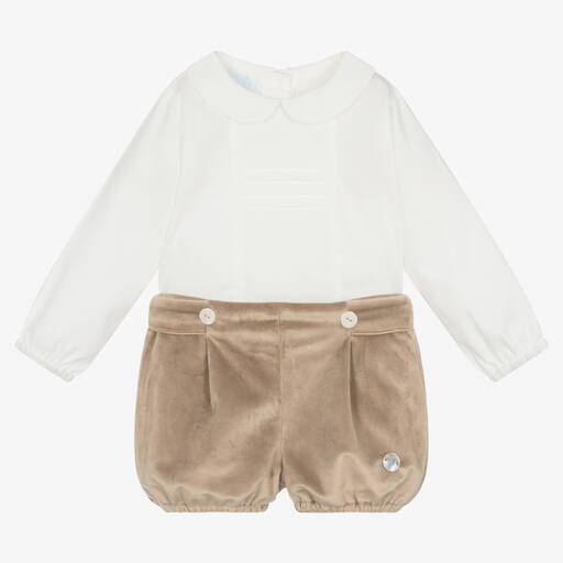 Artesanía Granlei-Белая блузка и бежевые бархатные шорты | Childrensalon Outlet