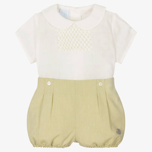 Artesanía Granlei-Boys Green Cotton Buster Suit | Childrensalon Outlet