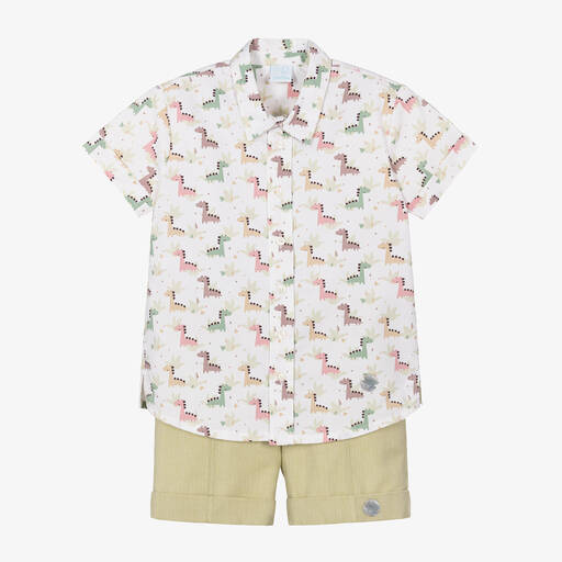 Artesanía Granlei-Boys Green Cotton Dinosaur Print Shorts Set | Childrensalon Outlet