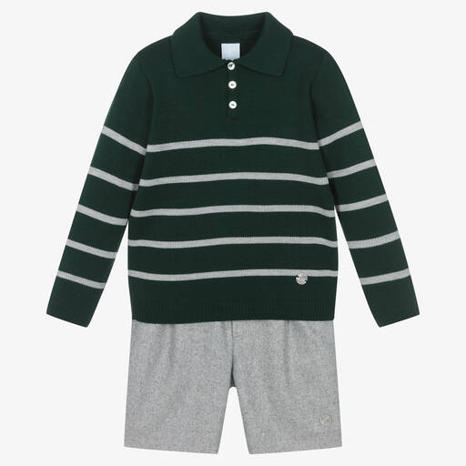 Artesanía Granlei-Зеленый свитер и серые шорты из хлопка | Childrensalon Outlet
