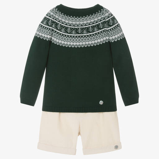 Artesanía Granlei-Top & Shorts Set in Grün/Elfenbein | Childrensalon Outlet